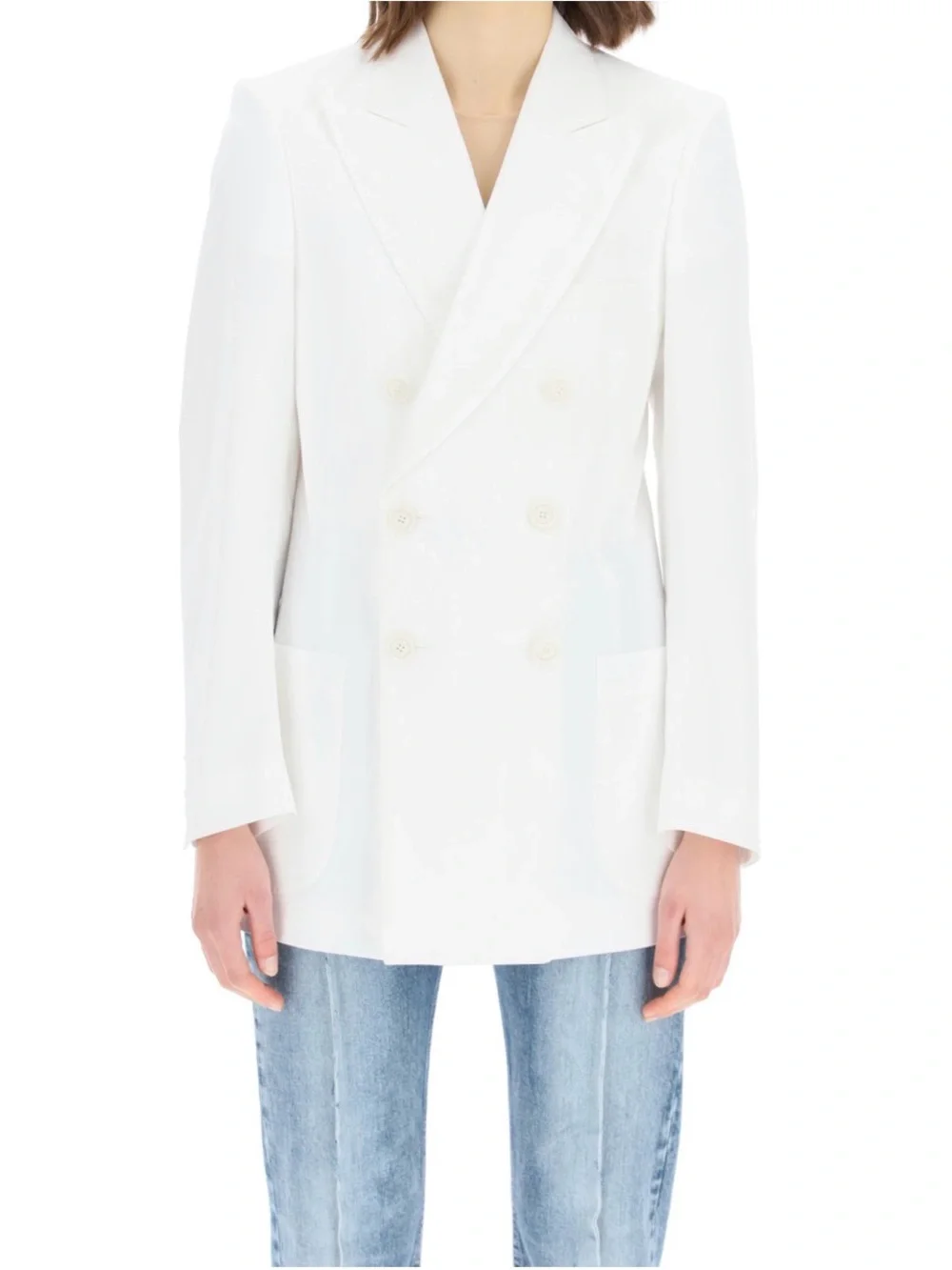 Maison Margiela Double-Breasted White Blazer with Padded Shoulders